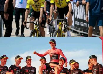 Met de Giro-meme op de achtergrond: Wout van Aert reageert geestig op de toespraak van Simon Yates Details hieronder